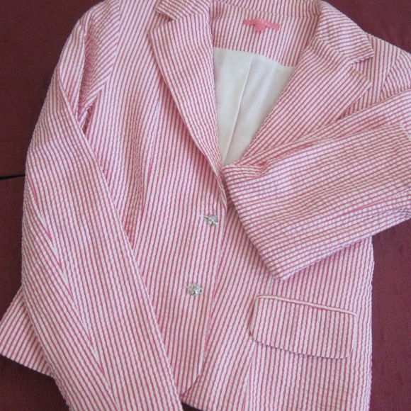 Vintage Sam TY seersucker jacket, pink & white, Sz 2 - Picture 4 of 5